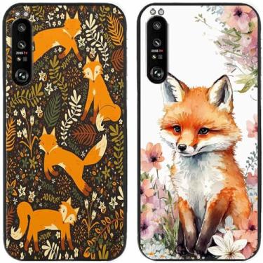 Imagem de 2 peças de capa de telefone traseira com estampa de raposa em flor TPU gel silicone para Sony Xperia todas as séries (Sony Xperia 1 III)