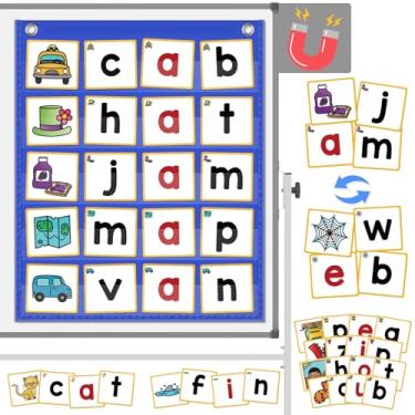 Imagem de ABCxGOOD CVC Word Building Pocket Charts with 64 Phonics Flash Cards Kindergarten Classroom Must Have, CVC Literacy Games for Beginners in Reading and Spelling.