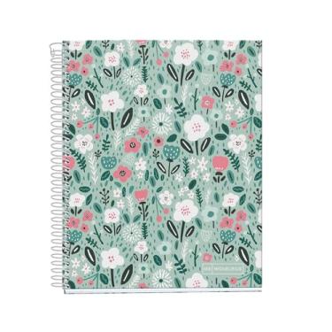 Imagem de Caderno Miquel Rius M Fashion 4, papel pesado forrado de 28 x 21 cm, 120 folhas (assuntos separados por cor), 3 furos perfurados, microperfurados, capa de flores de menta