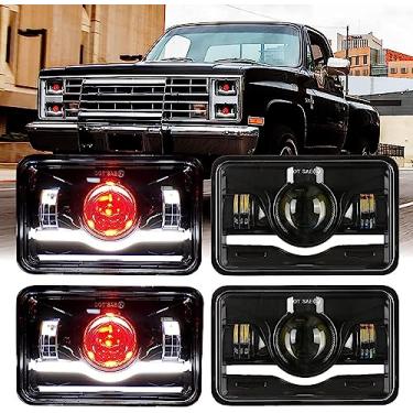 Imagem de DOXMALL 4 faróis de LED 10 x 15 cm aprovados com olho de diabo vermelho DRL, compatível com 1986 Che-vrolet CK 10 retangular H4656 H4651 H4642 H4652 Peterbilt 357 378 379 XR400 XR250 XR650