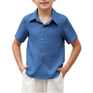 Imagem de Arshiner Camisa casual para meninos de manga curta com botões e gola para praia tamanho 3-12 anos, Azul royal, 12
