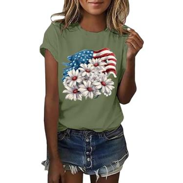 Imagem de Camiseta feminina com bandeira da América, roupa do Memorial Day, camiseta feminina vermelha e azul, Ag, M