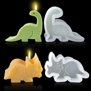 Imagem de HyzaPhix 2 peças de molde de vela 3D molde de resina animal dinossauro, moldes epóxi, coruja, girafa, elefante, sapo, molde para fazer velas de sabão artesanais (D)