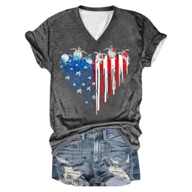 Imagem de Camisetas femininas 4th of July Memorial Day, roupas femininas patrióticas engraçadas estampadas, Cinza escuro, GG