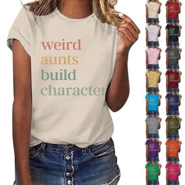 Imagem de Camiseta feminina divertida de manga curta e gola redonda com estampa de personagem Weird Aunts Build, #1 Bege, G