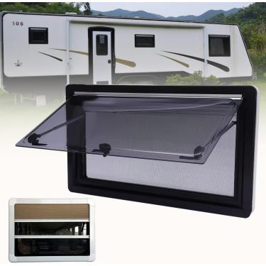 Imagem de Campista com janela articulada, janela para motorhome, janela dobrável para Rv, janela de pressão externa para trailer, caravana, casa de motor móvel com persiana de rolo integrada e tela mo
