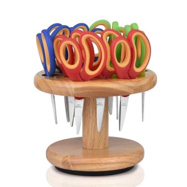 Imagem de ELECKEY Tesoura Infantil para Sala de Aula, Escola e Artesanato, com Suporte de Madeira, Aço Inoxidável e Plástico, Ambidestro, 12 Unidades, 13 cm