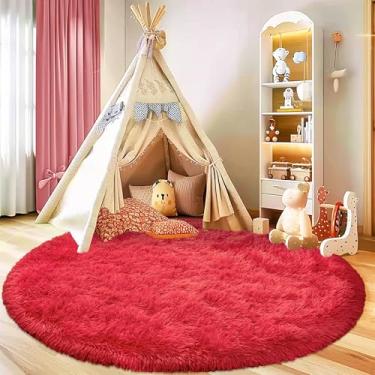 Imagem de Awaytail Tapete redondo fofo de 9,5 m vermelho - círculo super macio para quarto de crianças - circular felpudo para berçário - pelúcia felpuda para adolescentes - Tapete peludo para quarto de meninos