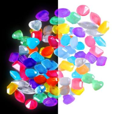 Imagem de Voyyphixa 100 peças de pedras de aquário de cascalho para aquário que brilham no escuro para paisagismo pedras decorativas para jardim interno externo passarela vasos de plantas caminho quintal (100