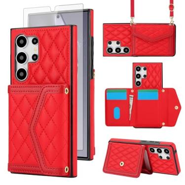 Imagem de Asuwish Capa de celular para Samsung Galaxy S24 Ultra 5G com protetor de tela de vidro temperado com bloqueio de RFID, suporte para cartão de crédito, alça transversal S24Ultra 24S S 24 24Ultra,