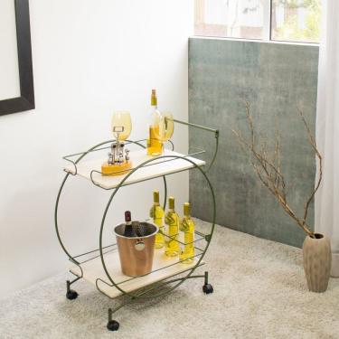 Imagem de Carrinho de Bebidas Decorativo Vintage Verde Oliva/Legno