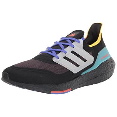 Imagem de adidas Tênis de corrida masculino Ultraboost 21, Preto/Branco/Pulse Aqua, 9.5
