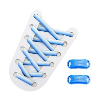 Imagem de Fashion white Matching colors Elastic shoelaces men and women 8MM wide flat Quick shoelaces sneakers No tie Shoe laces(White white blue)