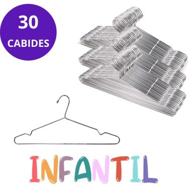 Imagem de Kit 30 Cabide Tintureiro Infantil para roupas com cava em Aço Cromado - Ideal para Roupas de Crianças