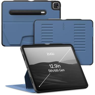 Imagem de ZUGU Case Capa protetora fina para iPad Pro 12,9 com suporte de 5ª/6ª geração 2021/2022, capa protetora fina com carregamento sem fio para Apple Pencil, suporte magnético e hibernar/despertar, azul