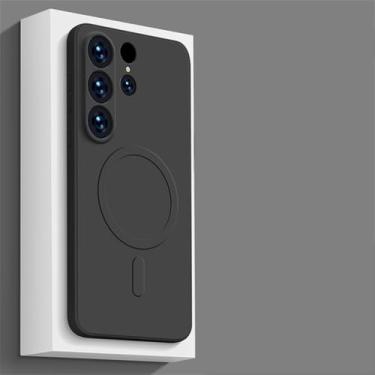 Imagem de Capa de carga magnética sem fio de silicone líquido para Samsung S24 S23 Ultra S22 S21 Plus FE A15 A35 A55 A05S Capa traseira à prova de choque, preta, para Samsung S21 FE