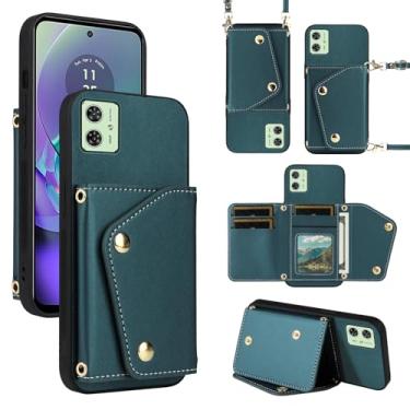 Imagem de Dibosom Capa carteira de luxo para Motorola Moto G54 5G com 5 compartimentos para cartão fina e alça de ombro, suporte de cartão de crédito de couro PU acessórios capa de celular para G 54 2023