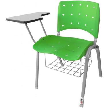 Imagem de Cadeira Universitária Plástica Verde Anatômica Com Porta Livros Base P