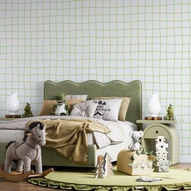 Imagem de Papel de Parede Adesivo Infantil Xadrez Quadriculado Verde 5m - Leliz 