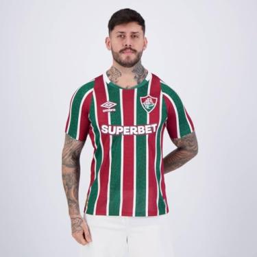 Imagem de Umbro Camisa Masculina Fluminense Oficial nº 1 2024, Torcedor S, Verde/Branco/Bordo, GG