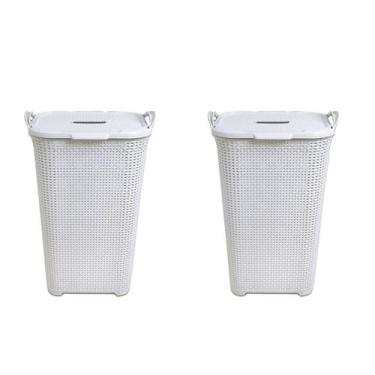 Imagem de Kit 2 Cestos Rattan Grande C/ Tampa Basculada Branco-Arqplast
