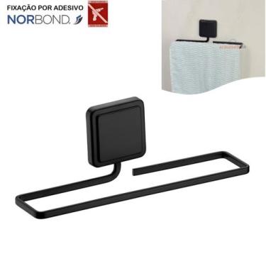 Imagem de Suporte Porta Toalha Toalheiro 25cm Banheiro Adesivo Dupla Face Preto 