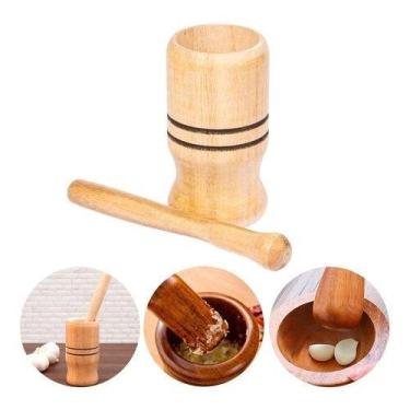 Imagem de Pilão De Madeira Com Socador Para Alho E Temperos Em Geral - Catuai