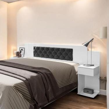 Imagem de Cabeceira Ajustável Arabella Branca com Capitonê Preto - Mobiliar Home