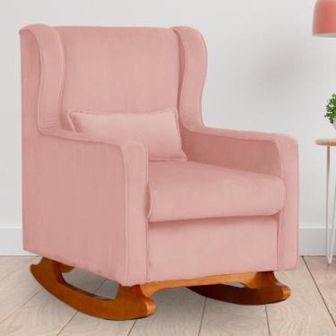 Imagem de Poltrona Amamentação Balanço Aurora Veludo Rosa - LM DECOR