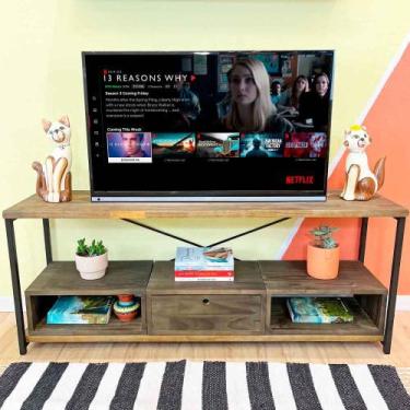 Imagem de Rack de TV Industrial de Ferro e Madeira Style Square 2 Nichos e 1 Nic