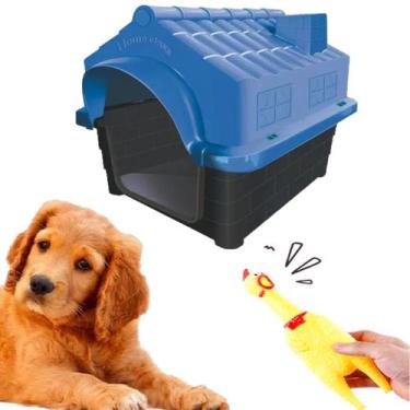 Imagem de Kit Mordedor Galinha Interativo + Casinha Pet Azul Dog N4 - MecPet