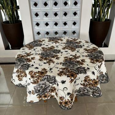 Imagem de Toalha De Mesa Redonda 8 Lugares 2,20m - TERRA DECOR, Floral Cinza