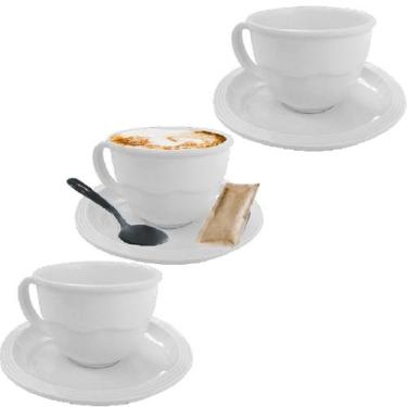 Imagem de Jogo 3 Xícaras Caneca com Pires Branco Melamina 200ml Café - Best