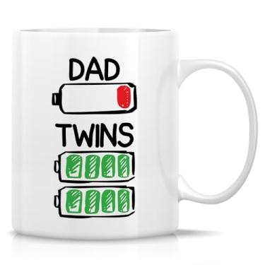 Imagem de Retreez Caneca engraçada para pai de gêmeos - Double the Fun, Double the Chaos - Copo de café de cerâmica de 325 ml para pai gêmeo super-herói - presente de aniversário, feriado para novos pais, papai