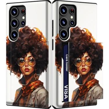 Imagem de IWONE Capa fofa com porta-cartão para S24 Ultra/à prova de choque fina com compartimento para celular para mulheres compatível com Samsung Galaxy S24 Ultra/menina africana afro-negra mulher americana