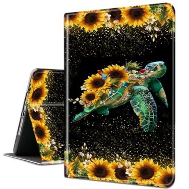 Imagem de Capa para Samsung Galaxy Tab S6 Lite 10,4 polegadas 2022/2020 modelo (SM-P610/P613/P615/P619), capa inteligente de couro PU com suporte e hibernação automática - glitter, girassóis tartaruga