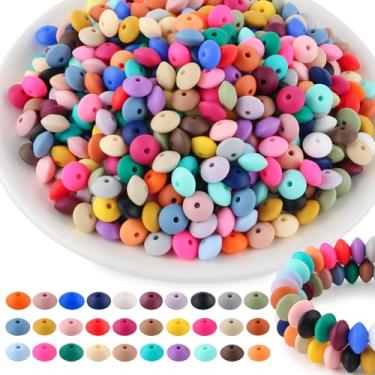 Imagem de Kovict 300 peças de contas de lentilha de silicone de 12 mm, contas espaçadoras de silicone para colar, pulseira, porta-chaves, canetas artesanais (multicoloridas)