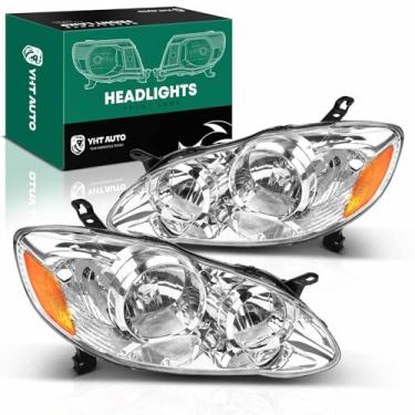Imagem de YHTAUTO Conjunto de par de faróis compatível com Toyota Corolla 2003, 2004, 2005, 2006, 2007 2008, sem lâmpadas incluídas, lâmpadas de cabeça com certificação DOT de ajuste direto, estrutura cromada