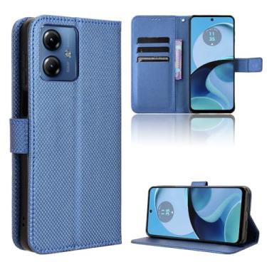 Imagem de Capa de couro compatível com Motorola Moto G14 4G, capa flip de couro PU compatível com Motorola Moto G14 2023 XT2341-2 XT2341-3 XT2341-4 capa azul