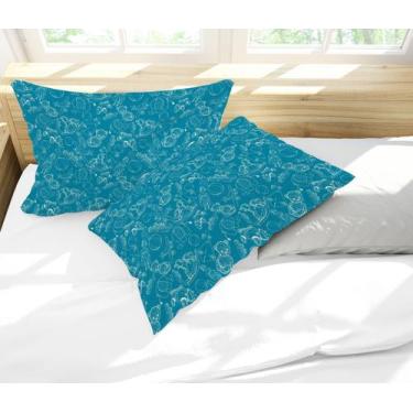 Imagem de Par de Fronhas Estampadas Desenhos Brinquedos Azul 50x70cm - Core Deco