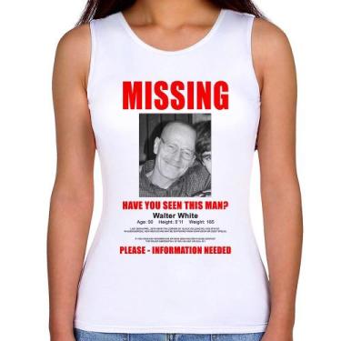 Imagem de Regata Feminina Walter White Missing - Foca na Moda, Branco, M