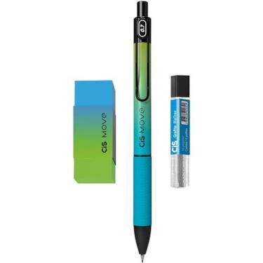 Imagem de Kit Lapiseira Move 0.7mm Cis Verde/Azul + Borracha + Grafite