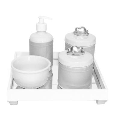 Imagem de Kit Higiene Espelho Potes, Molhadeira, Porta Álcool-Gel e Capa Nuvem P