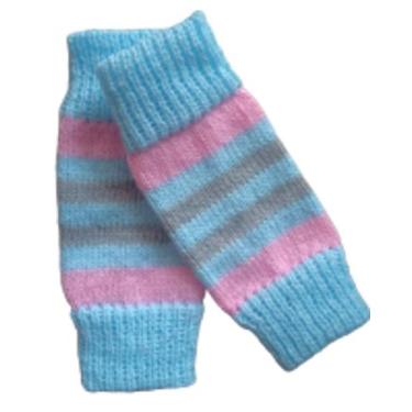 Imagem de Polaina Infantil em Tricô (Azul com listras rosa e cinza) - Artesanato