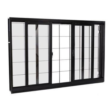 Imagem de Janela de Correr em Aço 100 x 120 x 12 cm com Grade 4 Folhas Preto Prá