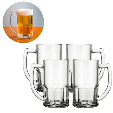 Imagem de Caneca Vidro Com Alça  VItamina 320ML Transparente Cerveja 4 UN - PRAT