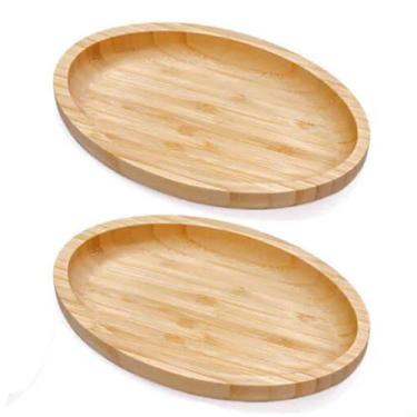 Imagem de 2 Travessas Bambu Oval 23x15cm Bandeja Multiuso Servir Decorar Petisqu