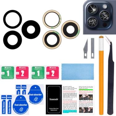 Imagem de 2 peças de reposição para lente de câmera traseira original Soaosdr para iPhone 15 Pro 6,1 polegadas com adesivo pré-instalado + kit de ferramentas de reparo + manual de instalação