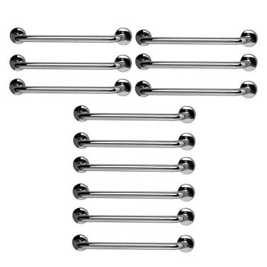 Imagem de Barra de Apoio 60cm Aço Inox Kit 12 Unidades Banheiro Box Idoso Gestante Criança Suporte Corrimao Escada Evita Acidente Segurança Acessibilidade