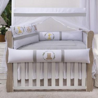 Imagem de Kit enxoval para berço bebê 511 safari baby cinza neutro com saia - ME